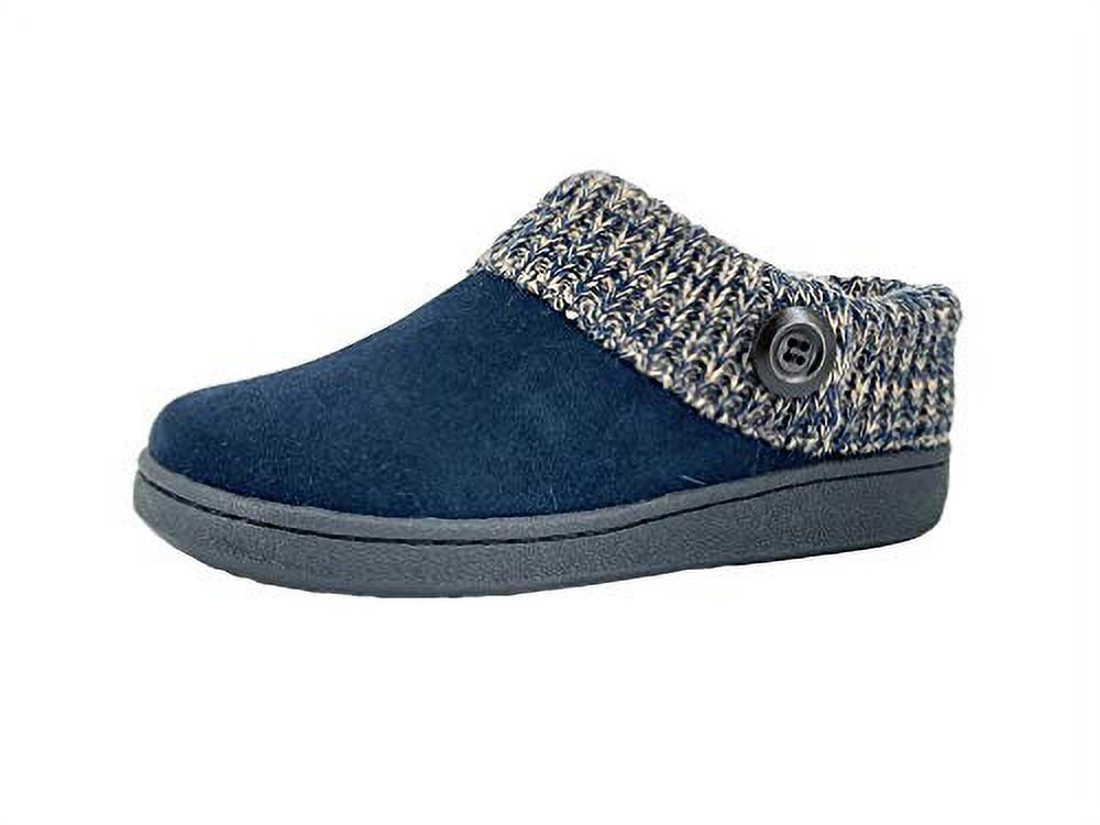 Clarks Amanda Dark Navy Suede Leather Knitted Collar Clog Plush Faux Fur Mules (Dark Navy, 6)